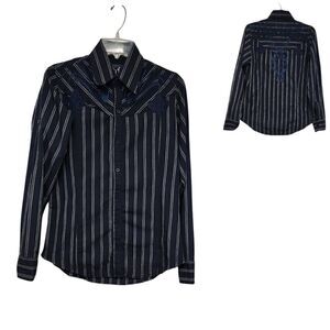 Mens Monarchy Button Down Embroidered Raw Hem Detail Size Small